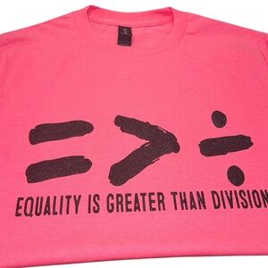 Equality is Greater Than Division T-Shirt, Pink, Math Symbol Graphic Tee,SIZE S